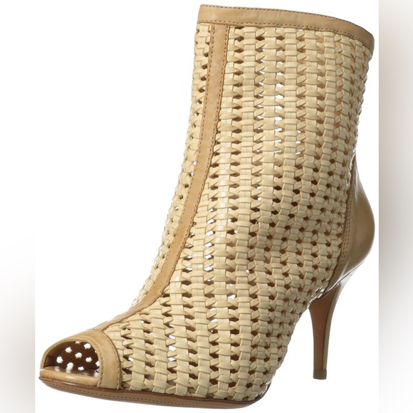 FREE w/ bundle! Schutz peep-toe woven ankle boots in cream - Picture 1 of 12
